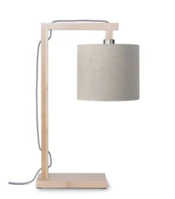 Good & Mojo Lampes à Poser Lampe De Table En Bambou Abat-jour En Lin Lin Foncé, H. 47cm