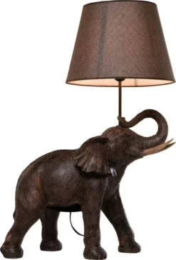 Kare Design Lampes à Poser Lampe éléphant En Polyrésine Marron Et Abat-jour En Lin