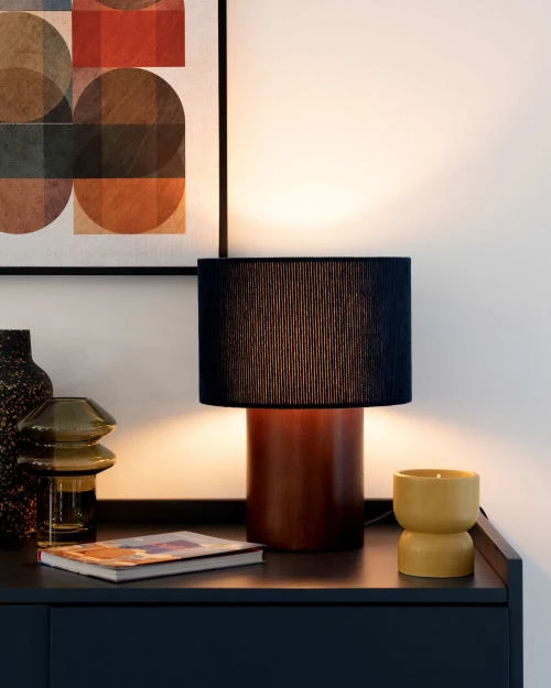 Maisons Du Monde Lampes à Poser Lampe En Bois D'hévéa Marron Et Abat-jour En Velours Bleu Nuit 5 Maisons Du Monde Lampes à Poser Lampe En Bois D'hévéa Marron Et Abat-jour En Velours Bleu Nuit – Image 3