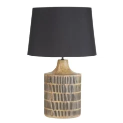 Maisons Du Monde Lampes à Poser Lampe En Bois De Manguier Gravé Et Abat-jour En Coton Noir H75