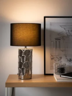 Maisons Du Monde Lampes à Poser Lampe En Céramique Argentée Et Abat-jour En Coton Noir -Luminaires Soldes 202 lampe en ceramique argentee et abat jour en coton noir 1000 11 39 225006 3