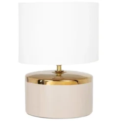 Maisons Du Monde Lampes à Poser Lampe En Céramique Beige Et Fer Doré, Abat-jour En Coton Blanc