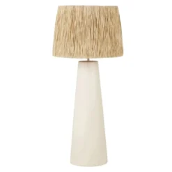Maisons Du Monde Lampes à Poser Lampe En Céramique Blanche Et Abat-jour En Raphia Tressé Main