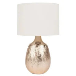 Maisons Du Monde Lampes à Poser Lampe En Céramique Dorée Feuilles Gravées Et Abat-jour écru