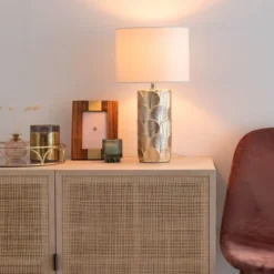 Maisons Du Monde Lampes à Poser Lampe En Céramique Dorée Sculptée Et Abat-jour écru -Luminaires Soldes 202 lampe en ceramique doree sculptee et abat jour ecru 1000 11 13 200339 3