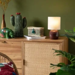 Maisons Du Monde Lampes à Poser Lampe En Céramique Marron Et Abat-jour En Coton Blanc -Luminaires Soldes 202 lampe en ceramique marron et abat jour en coton blanc 1000 12 1 227387 3