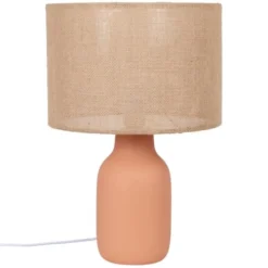 Maisons Du Monde Lampes à Poser Lampe En Céramique Rose Et Abat-jour En Raphia Beige