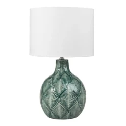 Maisons Du Monde Lampes à Poser Lampe En Céramique Verte Abat-jour En Coton Blanc