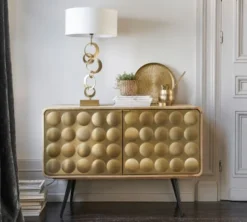 Maisons Du Monde Lampes à Poser Lampe En Métal Doré Et Coton Blanc -Luminaires Soldes 202 lampe en metal dore et coton blanc 1000 3 40 165311 10