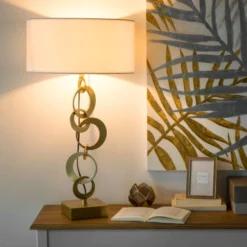 Maisons Du Monde Lampes à Poser Lampe En Métal Doré Et Coton Blanc -Luminaires Soldes 202 lampe en metal dore et coton blanc 1000 3 40 165311 7