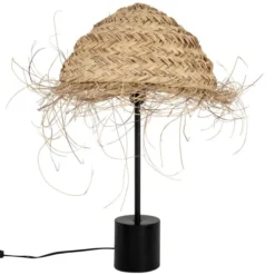 Maisons Du Monde Lampadaires Lampe En Métal Marron Et Abat-jour En Fibre De Palmier Noir