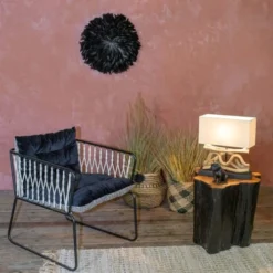 Pirouette Paris Lampes à Poser Lampe En Teck Avec Abat-jour Blanc -Luminaires Soldes 202 lampe en teck avec abat jour blanc 2