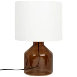 Maisons Du Monde Lampes à Poser Lampe En Verre Marron Et Abat-jour Blanc
