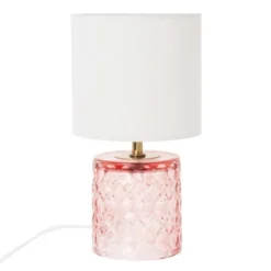 Maisons Du Monde Lampes à Poser Lampe En Verre Rose Et Transparent Avec Abat-jour En Coton écru