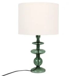 Maisons Du Monde Lampes à Poser Lampe En Verre Vert Et Abat-jour En Lin Recyclé Blanc