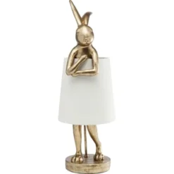 Kare Design Lampes à Poser Lampe Lapin En Polyrésine Dorée Et Abat-jour En Lin Beige H68