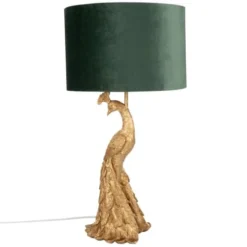 Maisons Du Monde Lampes à Poser Lampe Paon Doré Et Abat-jour En Velours Vert