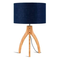 Good & Mojo Lampes à Poser Lampe Tripode Bambou Et Lin Naturel Bleu H54cm
