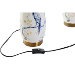Wadiga Lampes à Poser Lampes En Grès Bleu Et Blanc Oiseaux 29x29x55cm - Lot De 2 -Luminaires Soldes 202 lampes en gres bleu et blanc oiseaux 29x29x55cm lot de 2 2