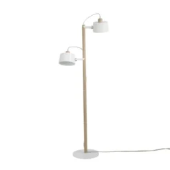 DIZY Design Lampadaires Luminaire à Poser Avec 2 Abat-jours En Chêne Et Métal Blanc