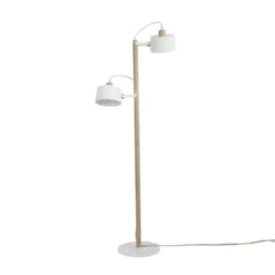 DIZY Design Lampadaires Luminaire à Poser Avec 2 Abat-jours En Chêne Et Métal Blanc -Luminaires Soldes 202 luminaire a poser avec 2 abat jours en chene et metal blanc 3