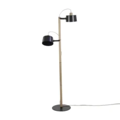 DIZY Design Lampadaires Luminaire à Poser Avec 2 Abat-jours En Chêne Et Métal Noir