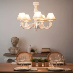 Maisons Du Monde Lustres Lustre Blanc Effet Vieilli Et Abat-jours Beiges -Luminaires Soldes 202 lustre blanc effet vieilli et abat jours beiges 1000 4 28 106628 5