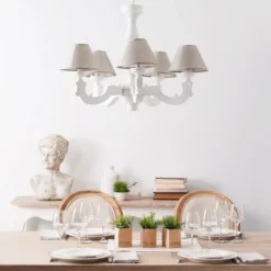 Maisons Du Monde Lustres Lustre Blanc Effet Vieilli Et Abat-jours Beiges -Luminaires Soldes 202 lustre blanc effet vieilli et abat jours beiges 1000 4 28 106628 6