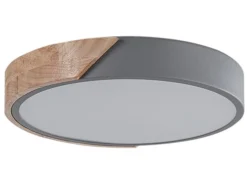 Beliani Suspensions Plafonnier En Métal LED ⌀ 31 Cm Gris Et Bois Clair