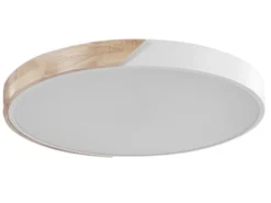 Beliani Suspensions Plafonnier En Métal LED ⌀ 51 Cm Blanc Et Bois Clair