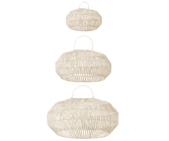 Meubles & Design Suspensions Set De 3 Abat Jour En Rotin Blanc -Luminaires Soldes 202 set de 3 abat jour en rotin blanc 2