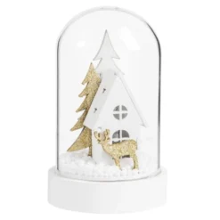 Maisons Du Monde Décorations à Poser De Noël Statuette Maisonnette Lumineuse Sous Cloche En Verre H12