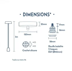 Hoopzi Suspensions Suspension 1 Fil électrique En Tissu Bleu Roi 3m -Luminaires Soldes 202 suspension 1 fil electrique en tissu bleu roi 3m 2
