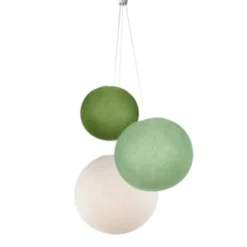 La Case De Cousin Paul Suspensions Suspension 3 Globes Moutarde-lin-écru -Luminaires Soldes 202 suspension 3 globes olive tilleul ecru