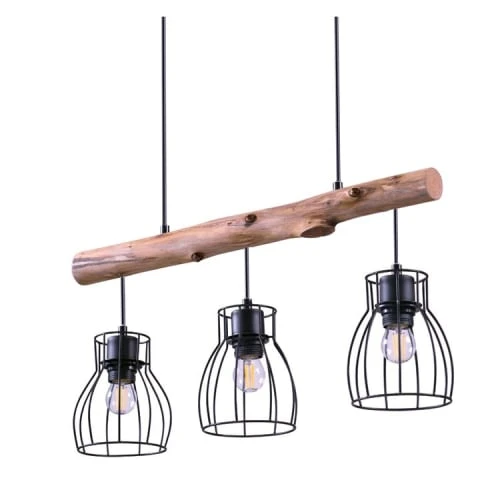 Rendez Vous Déco Suspensions Suspension 3 Lampes En Bois D'eucalyptus Et Métal Noir 3 Rendez Vous Déco Suspensions Suspension 3 Lampes En Bois D'eucalyptus Et Métal Noir