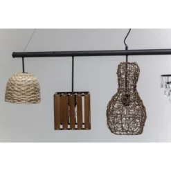 Kare Design Suspensions Suspension 5 Abat-jours En Rotin Et Tissu -Luminaires Soldes 202 suspension 5 abat jours en rotin et tissu 2