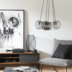 Maisons Du Monde Suspensions Suspension 5 Boules En Verre Et Verre Fumé -Luminaires Soldes 202 suspension 5 boules en verre et verre fume 1000 16 16 165205 6