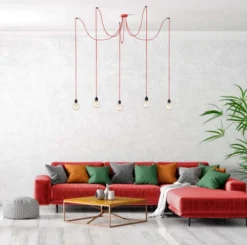 Hoopzi Suspensions Suspension 5 Fils électriques En Tissu Rouge 3,5m Douille Noire -Luminaires Soldes 202 suspension 5 fils electriques en tissu rouge 3 5m douille noire 3