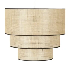 Maisons Du Monde Suspensions Suspension Abat-jour 3 Niveaux Cannage En Rotin Et Coton Noir