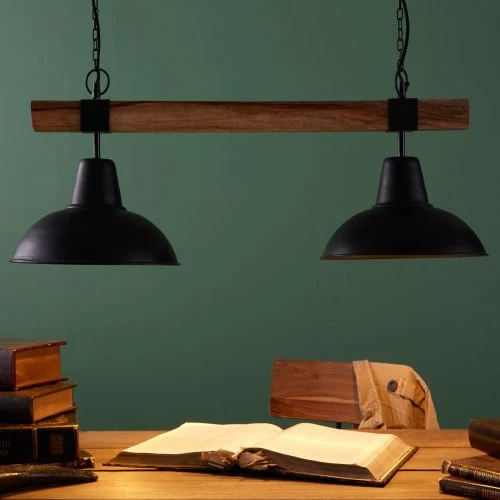 Maisons Du Monde Suspensions Suspension Double En Métal Noir Et Manguier 4 Maisons Du Monde Suspensions Suspension Double En Métal Noir Et Manguier – Image 2