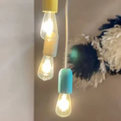 Pirouette Paris Suspensions Suspension En Béton 3 Douilles Gris Jaune Et Vert -Luminaires Soldes 202 suspension en beton 3 douilles gris jaune et vert 2