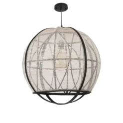 Mica Decorations Suspensions Suspension En Bois Noir Et Lin -Luminaires Soldes 202 suspension en bois noir et lin 3