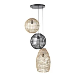 Maisons Du Monde Suspensions Suspension Triple En Rotin Tressé Beige Et Noir